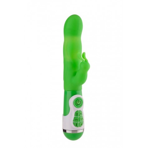 Зеленый вибратор с клиторальным стимулятором INSTYLE DUO VIBRATOR 5.5INCH - 14 см.