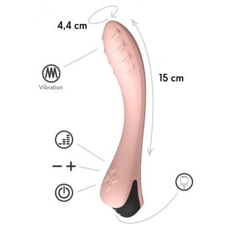 Персиковый вибратор для G-точки Apus - 19 см.